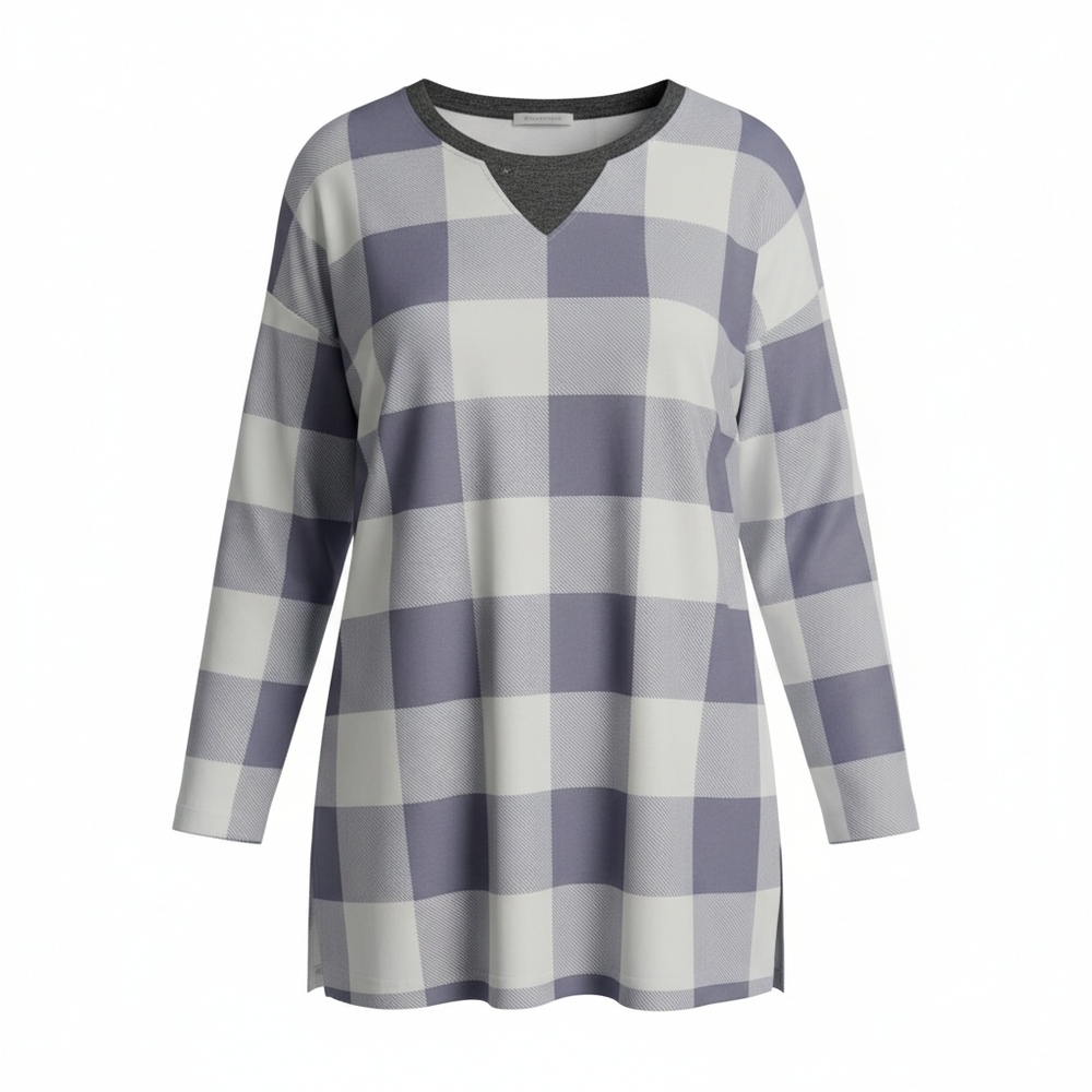 Women's Long Sleeve Plaid Checkered High-low Tunic - NWT - Picture 1 of 4